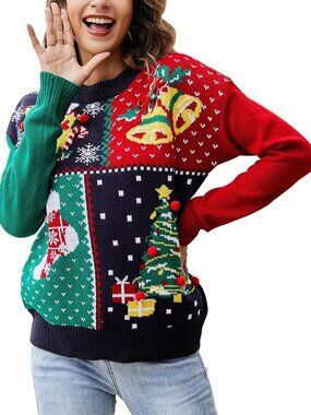 Medium A-Square Ugly Christmas Sweater, Novelty Print Crew Neck Pullover